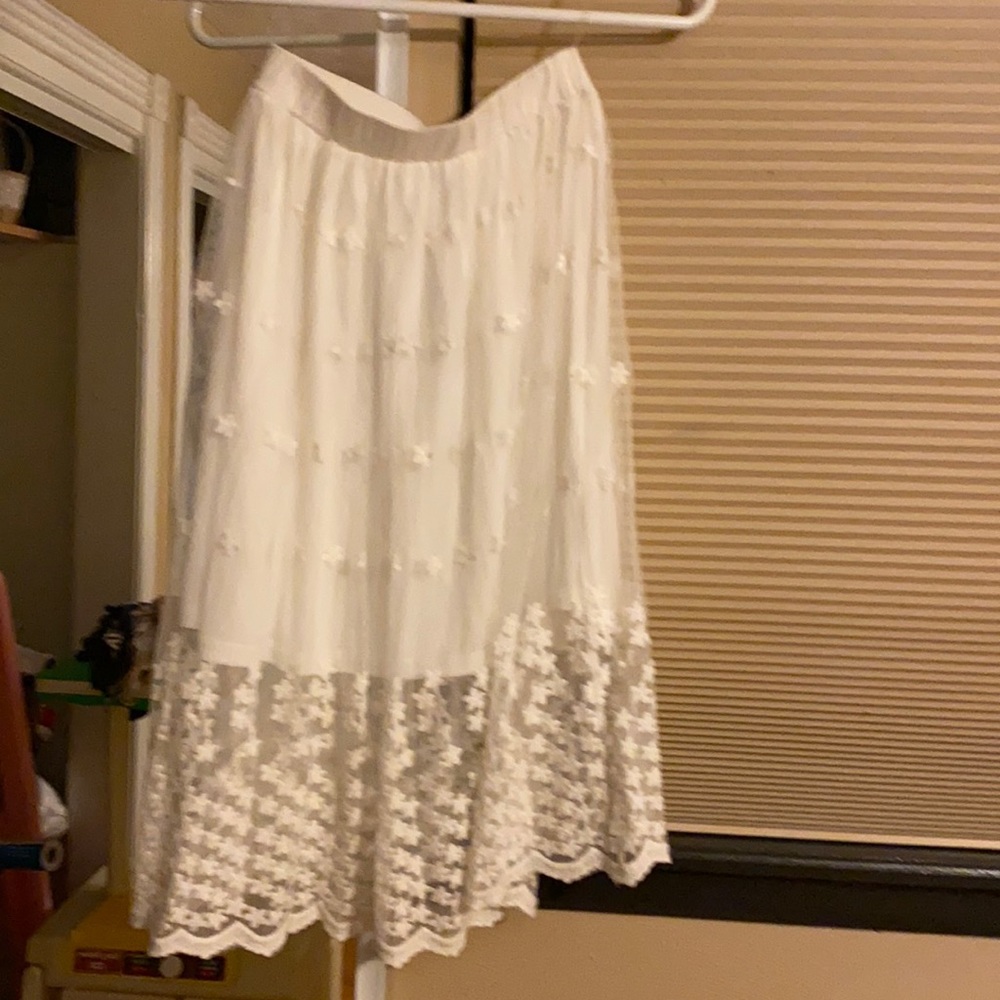 White Lacey mid length skirt